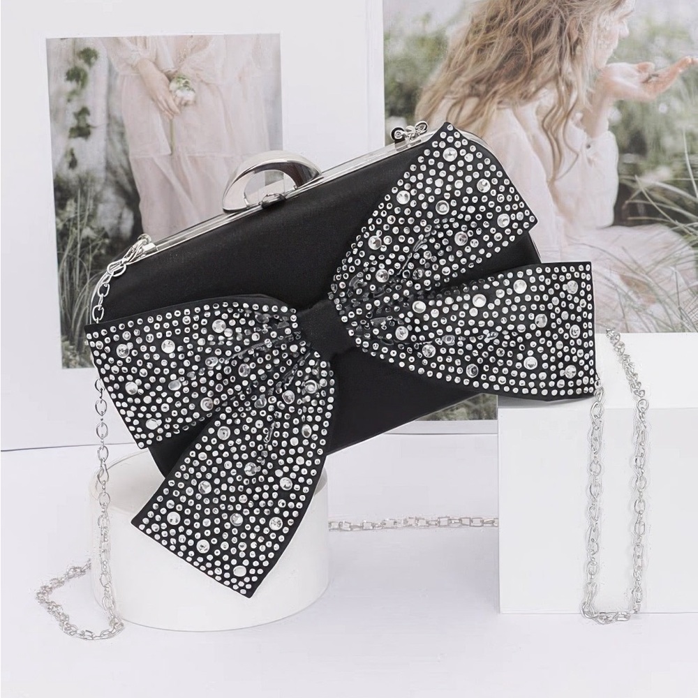 Rhinestone Hotfix Ribbon Nylon Hard Case Clutch